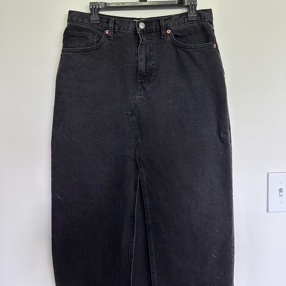 Mango Black Denim Midi Skirt